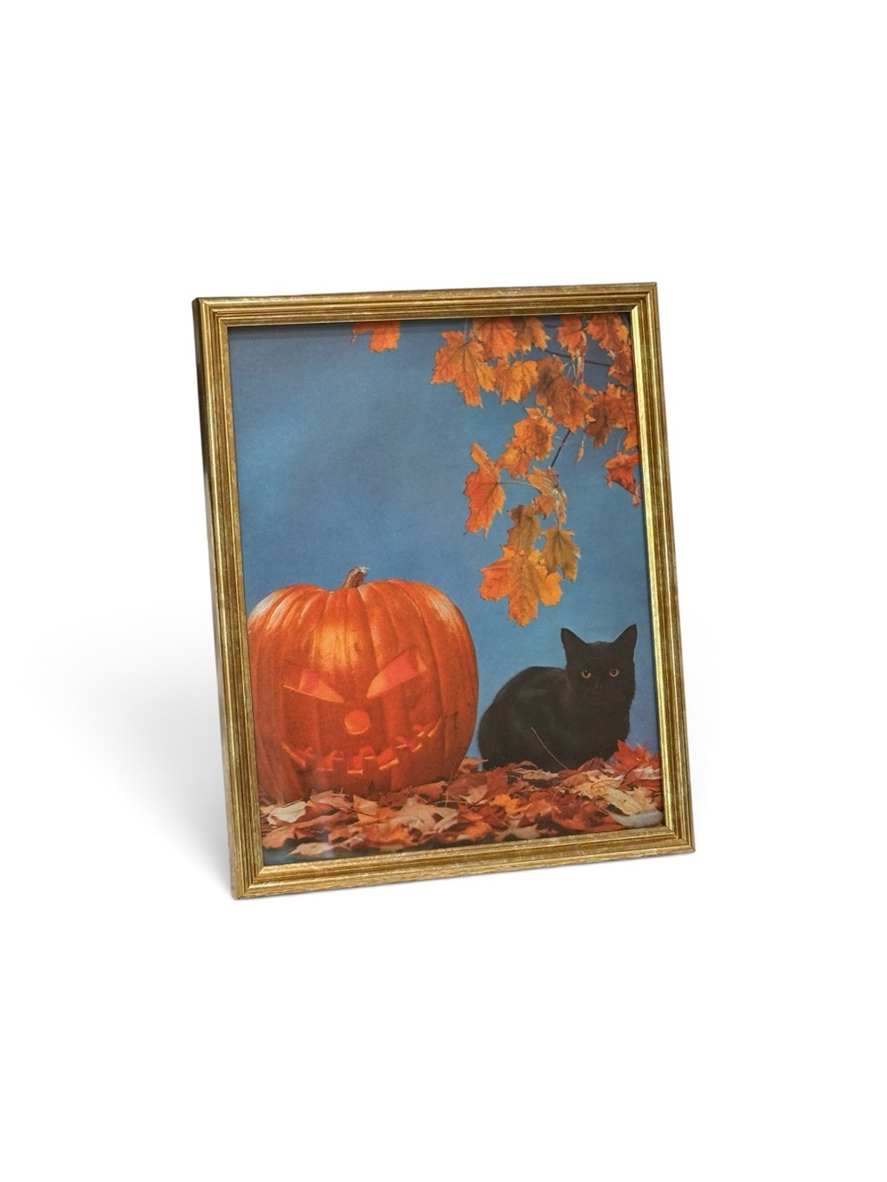 Vintage Gold Framed Autumn Pumpkin & Black Cat - Picture 10 of 11